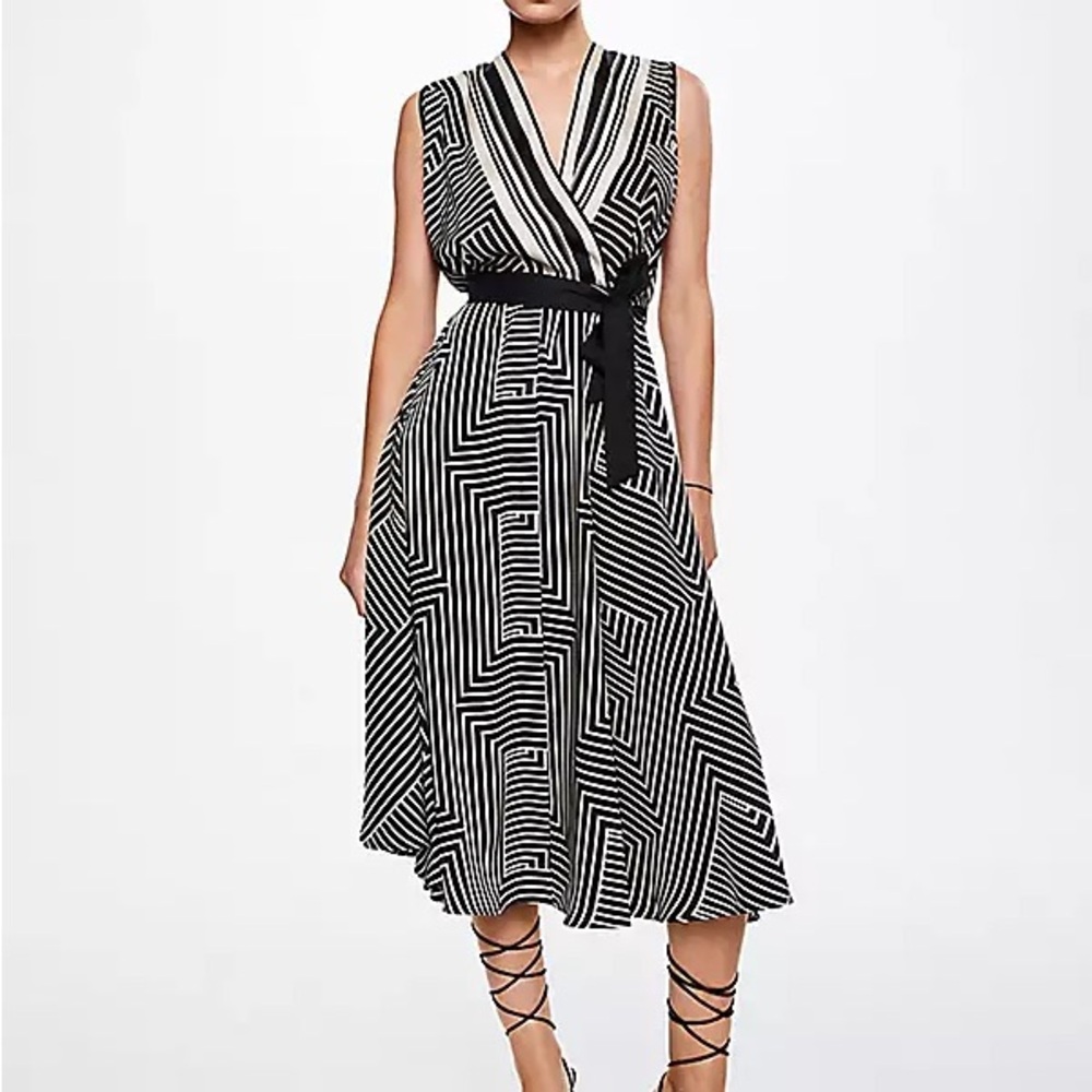 Mango Monochrome Geometric Midi Dress